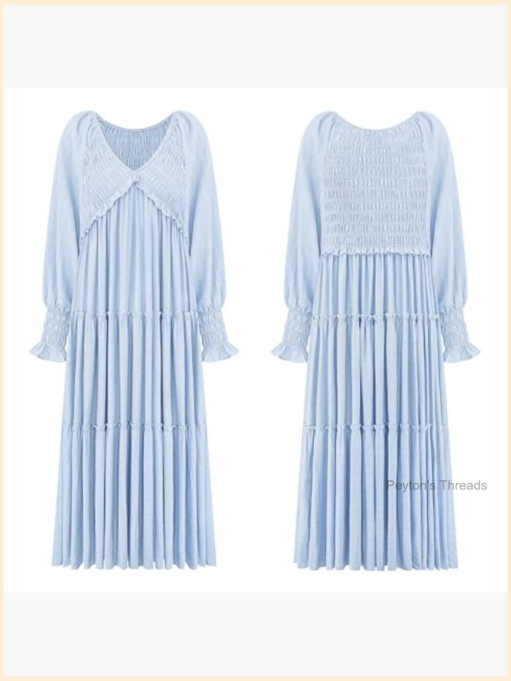 Maxi Dress Long Sleeve V Neck Empire Waist Ruffle Boho Casual Flowy - Picture 6 of 7